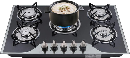 Cuisinière avec four, 5 foyers, encastrable, fonte, acier inoxydable, Contrôle du feu à 180 °