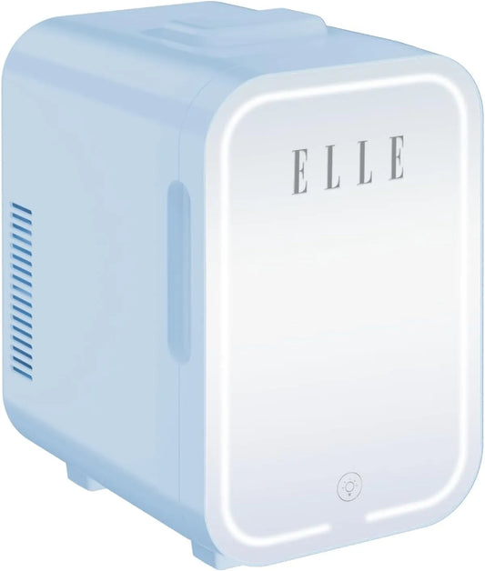 Réfrigérateur, 8 L, éclairage LED, bleu, ELLE Mini Frigo Cosmétique 8L avec Miroir LED, Soins du Visage, Sérums, Masques et Boissons