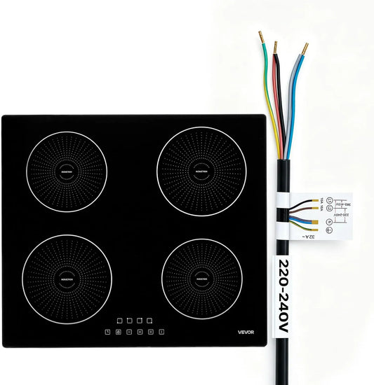 VEVOR Plaque à induction, 59 cm, 4 foyers, 7000 W, table de cuisson à induction, tactile, verrouillage, encastrable, camping, 9 Niveaux de Chauffe