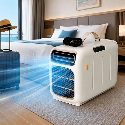 Climatiseur, 450 W, 45 dB, portable, mode calme 45dB, débit d'air réglable et double échappement de tuyau pour le refroidissement du ca
