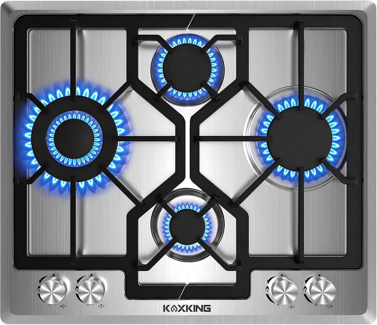 Cuisinière avec four, 60 cm, encastrable, fonte, acier inoxydable, NG, LPG convertible, 8800, Cuisinière à gaz 4 brûleurs, protection contre les