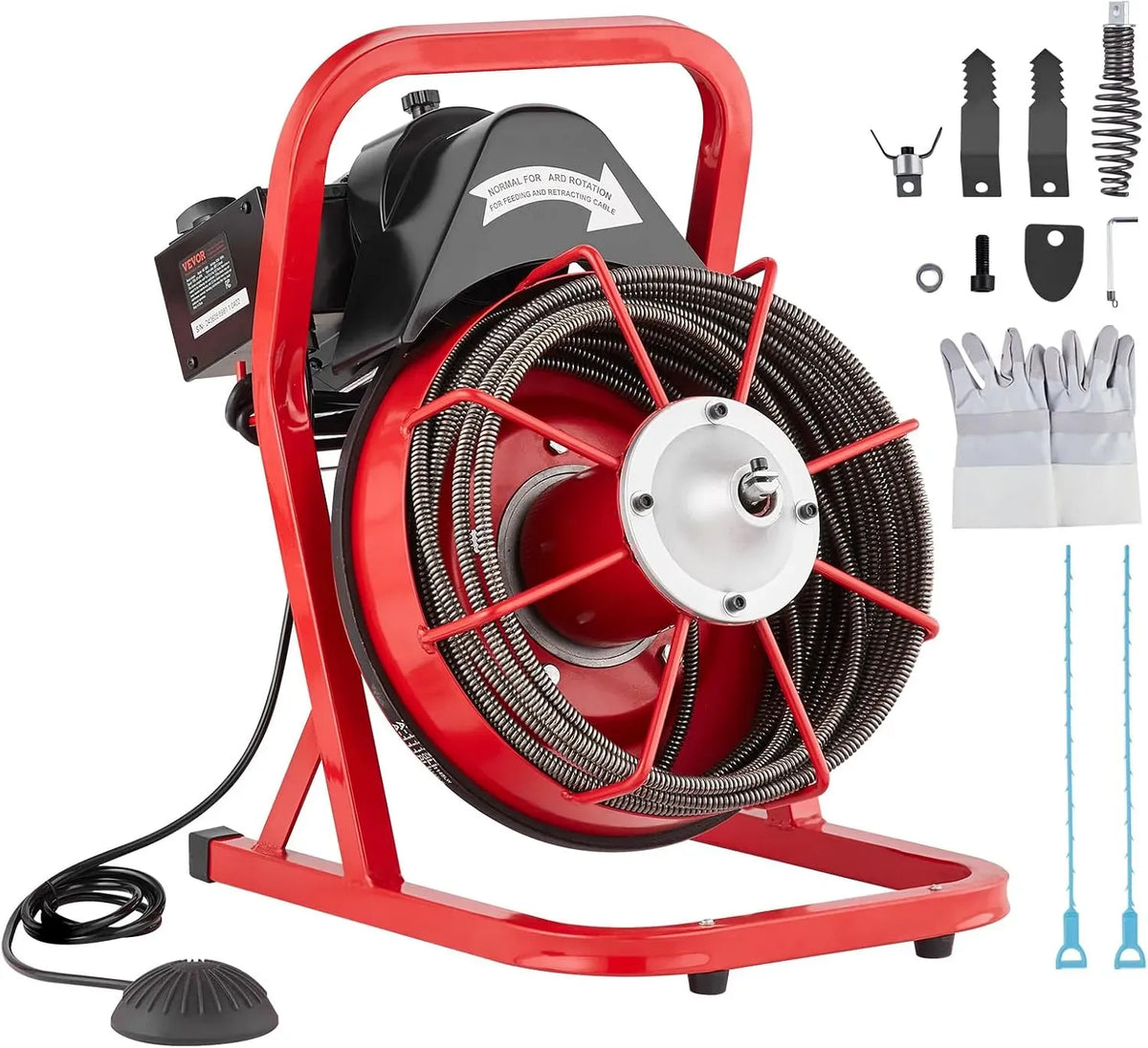VEVOR Machine de Nettoyage, Nettoyeur, 250 W, 12 m, 0,95 cm, 10 cm, pour Tuyaux 5-10 cm