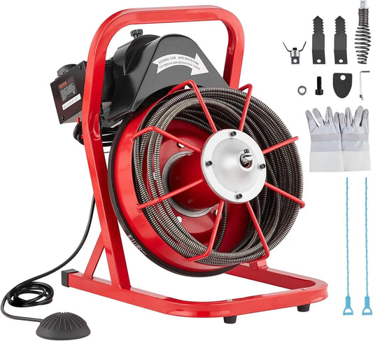 VEVOR Machine de Nettoyage, Nettoyeur, 250 W, 12 m, 0,95 cm, 10 cm, pour Tuyaux 5-10 cm