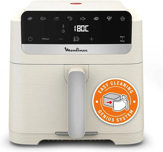 Moulinex Friteuse à air chaud, 5 L, 7 programmes, amovible, blanc, Friteuse sans huile mono tiroir pour 8 personnes