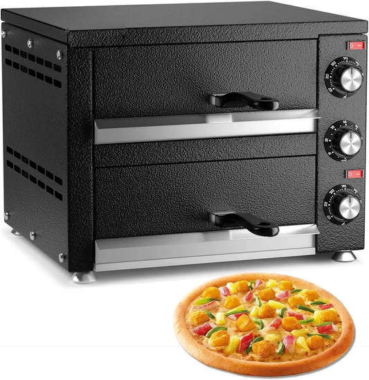 Four électrique à pizza, 12 pouces, 2200 W, minuteur, gril, minuterie de 60 Minutes