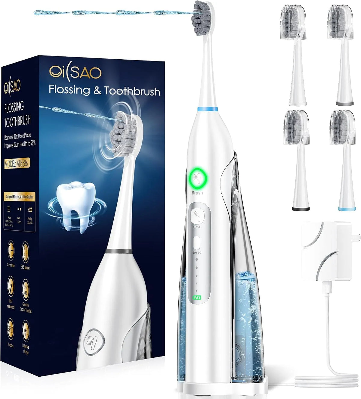 Brosse, portable, brosse à dents rechargeable, hydropulseur dentaire électrique, 3 modes, 5 vitesses, pour voyage