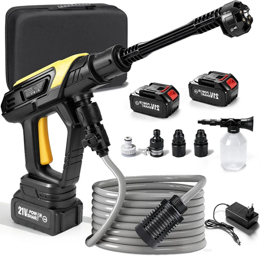 Nettoyeur haute pression IPX5, portable, 45 Bar, buse rotative Multifonction 6 en 1, 2 Batteries 4,0 Ah, 360 l/h, Tuyau de 5 m